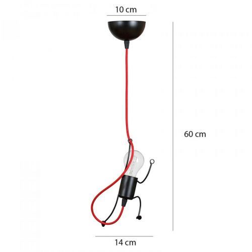 Závesná lampa Bobi 1 v čiernej kábel červený 1-pl.