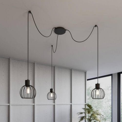 Závesná lampa Luto 3 tri klietkové tienidlá čierna