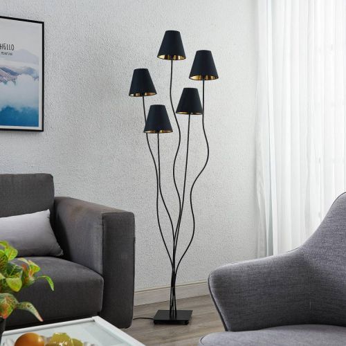 Lindby Komalie stojaca lampa, 5-plameňová, čierna