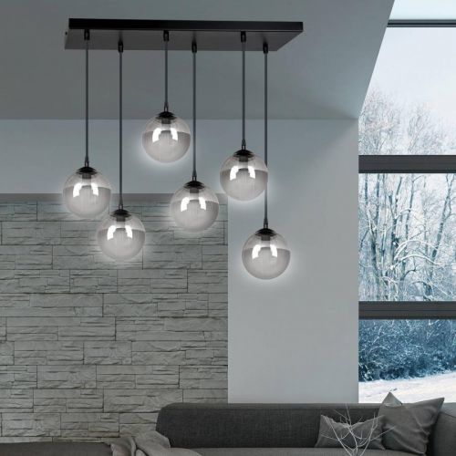 Závesná lampa Glassy 6-pl., rovná, sklo grafit