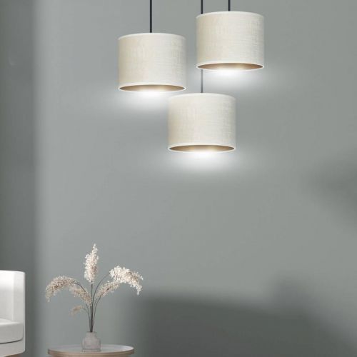 Závesná lampa Jari látka 3pl okrúhla biela-zlatá