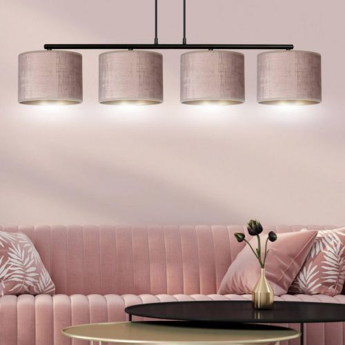 Závesná lampa Jari látka, 4-pl, dlhá, ružová-zlatá