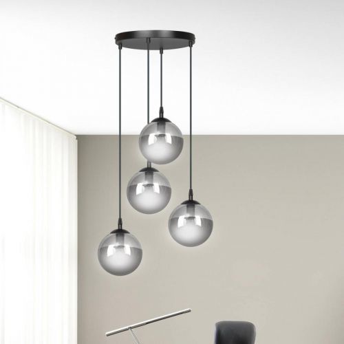 Závesná lampa Glassy 4-pl., okrúhla, sklo grafit
