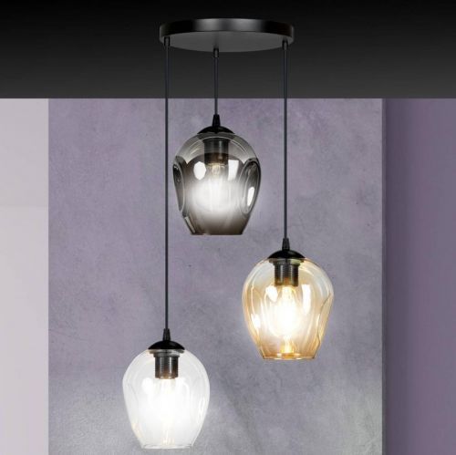 Závesná lampa Starla okrúhla 3p grafit/jantár/číra
