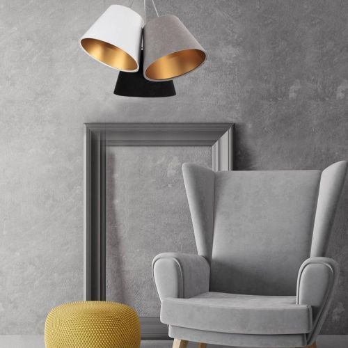 Závesná lampa Zsofia 3-pl. biela/sivá/čierna/zlatá
