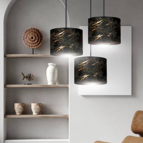 Závesná lampa Jari látka 3pl čierna mramorovaná