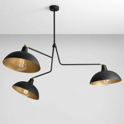 Závesná lampa 1036, troj-plameňová, čierno-zlatá