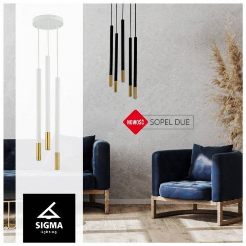 Závesná lampa Sopel Due 5, čierna/zlatá, 5-pl.