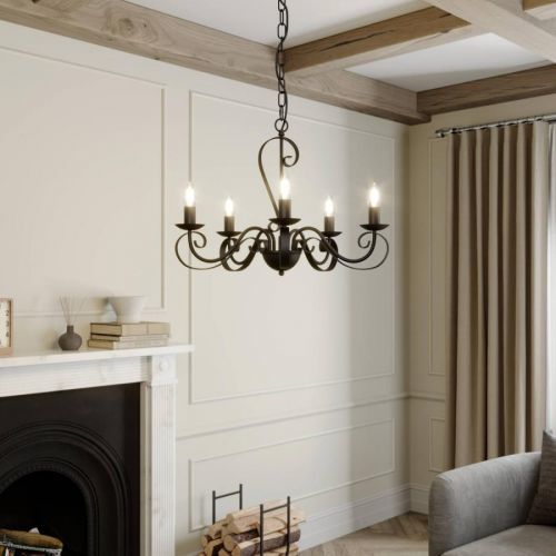 Lindby Shervan luster, 5 svetiel, hnedý