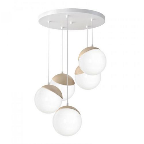 Závesná lampa Sfera 5-plameňová sklo/drevo svetlé