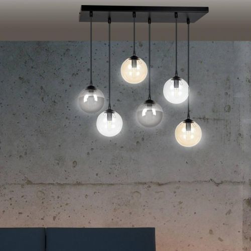 Závesná lampa Glassy 6 rov sklo grafit/jantár/číra