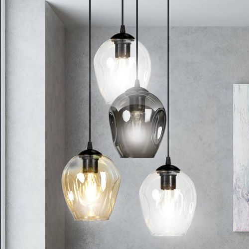 Závesná lampa Starla okrúhla 4p grafit/jantár/číra