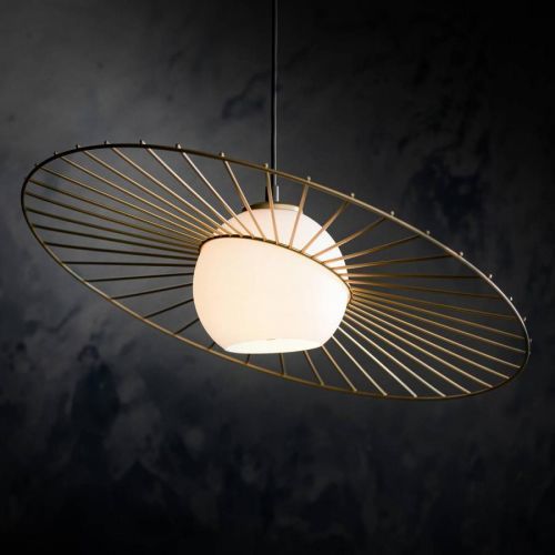 Závesná lampa Sol 1, sklo so zlatým vencom
