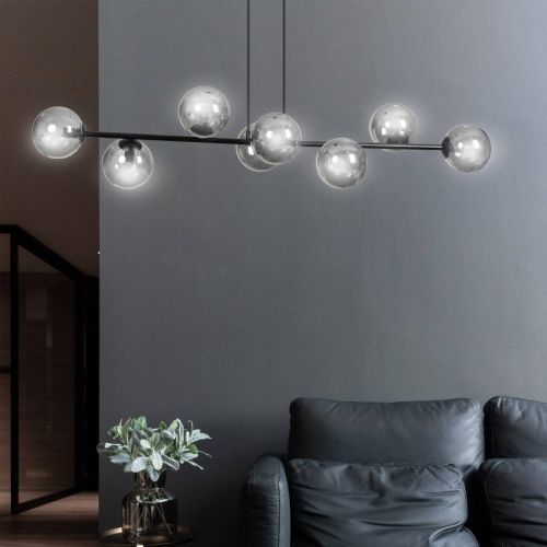Závesná lampa Glassy, 8-plameňová, sklo grafit
