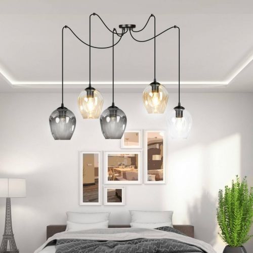 Závesná lampa Starla decen. 5pl grafit/jantár/číra