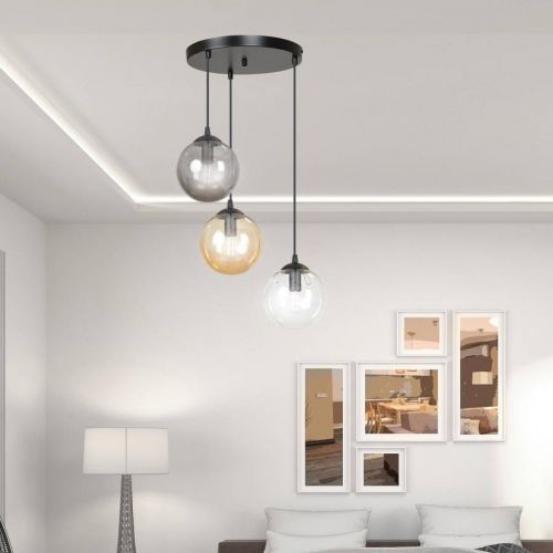 Závesná lampa Glassy 3p okrúhla grafit/jantár/číra