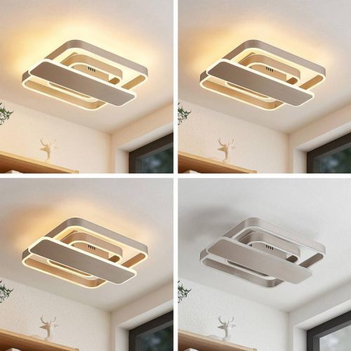 Lucande Linetti stropné LED nikel hranaté 40 cm