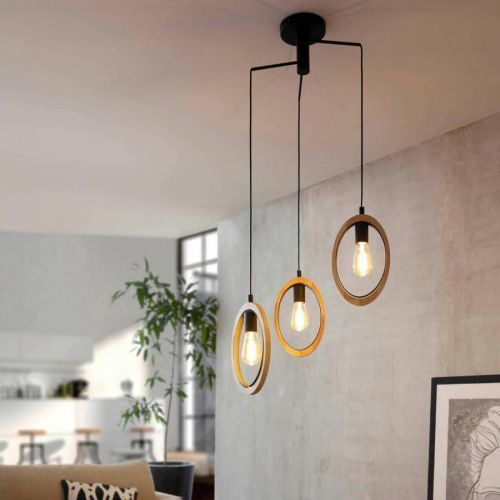 Závesná lampa Basildon s drevenými detailmi, 3-pl.