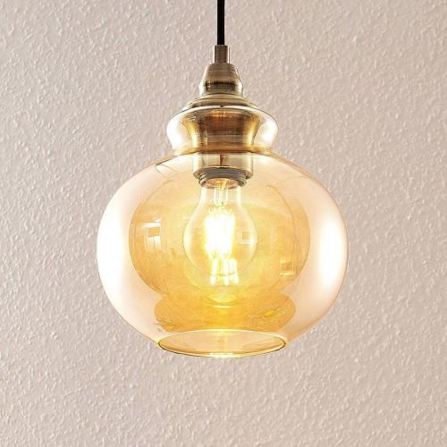 Lindby Tymoni sklenená závesná lampa jantár 1pl