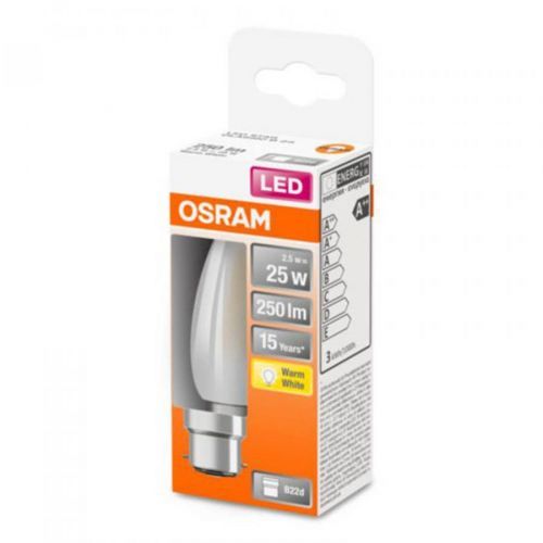 OSRAM sviečková LED B22d 2,5W 2.700K matná