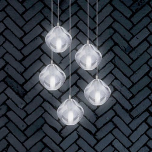 Závesná lampa Glace zo skla, 5-plameňová
