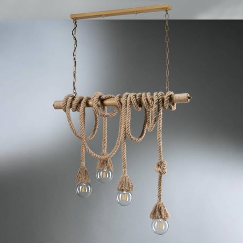 Závesná lampa Mauli z dreva a lán