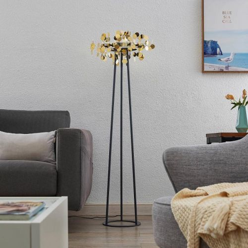 Lucande Glimmo stojaca LED lampa, čierna, mosadz