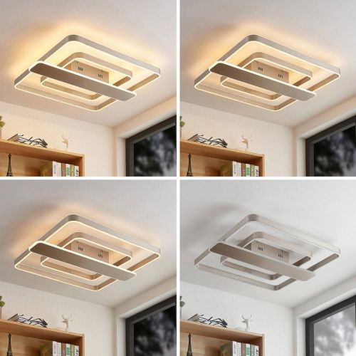 Lucande Linetti stropné LED nikel hranaté 70cm