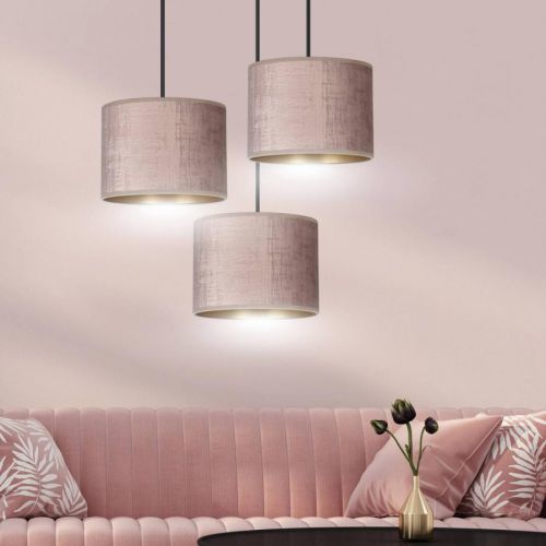 Závesná lampa Jari látka 3pl okrúhla ružová-zlatá