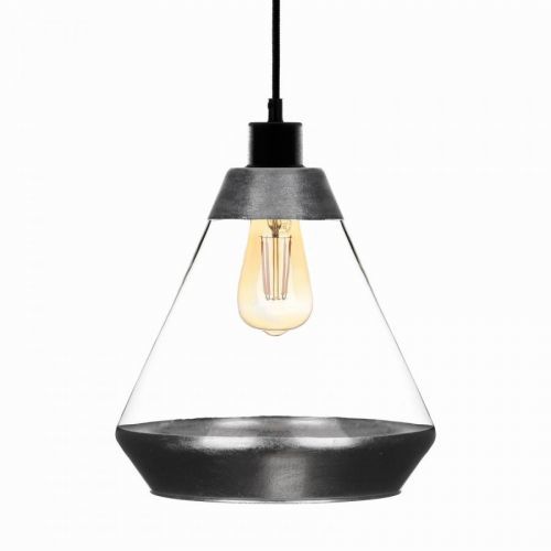 Závesná lampa Lonceng zo skla, dekór strieborná