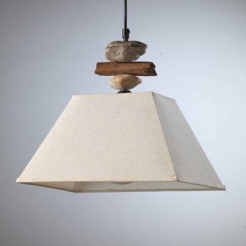 Závesná lampa Seregon tienidlo textil, dekór kameň