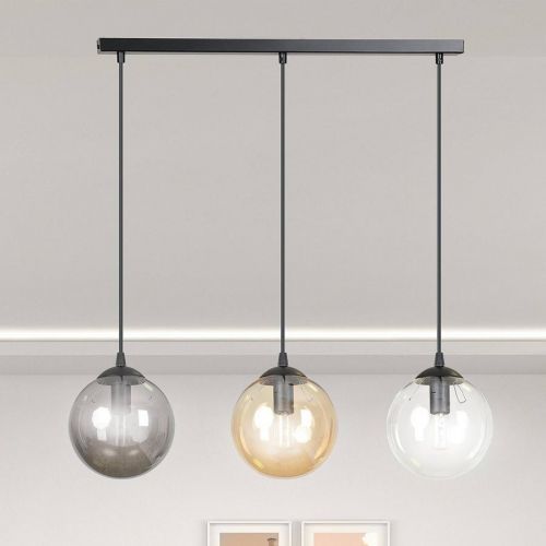 Závesná lampa Glassy 3 rov sklo grafit/jantár/číra