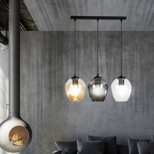 Závesná lampa Starla rovná 3-pl grafit/jantár/číra