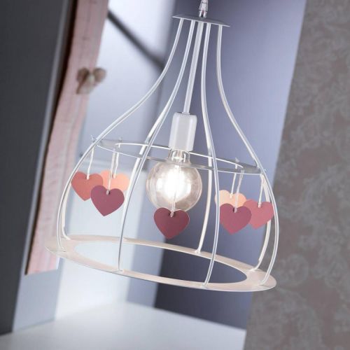 Závesná lampa Titta v bielej s ružovými srdciami
