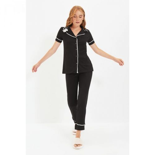 Trendyol Black Lamb Printed Knitted Pajamas Set