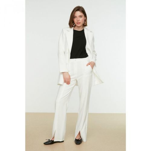 Trendyol Ecru High Waist Slit Detailed Pocket Woven Trousers
