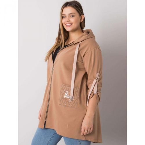 Plus size camel sweatshirt with Zurich zip