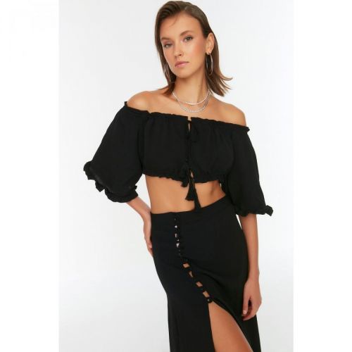 Trendyol Black Carmen Collar Blouse-Skirt Suit