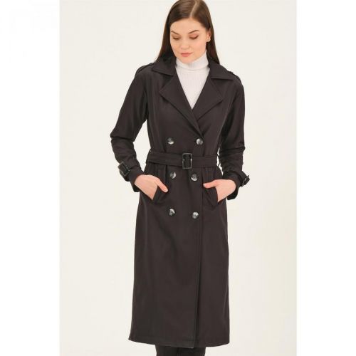 Z6737 DEWBERRY WOMEN'S TRENCH COAT-BLACK