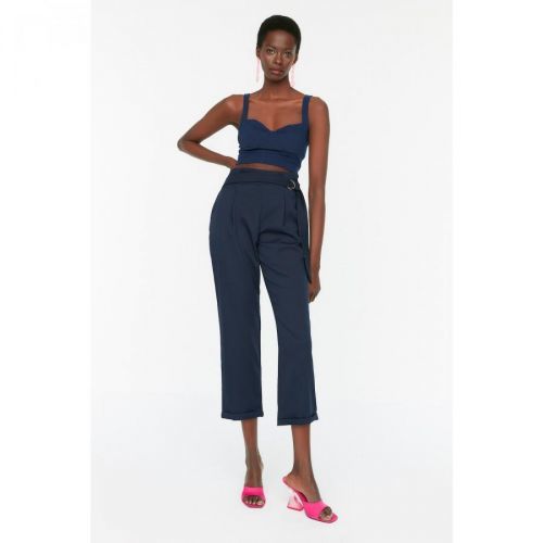 Trendyol Navy Blue High Waist Trousers