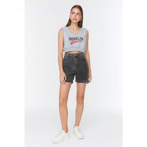 Trendyol Anthracite Folded Denim Shorts