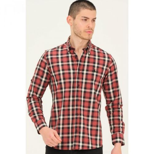 G754 DEWBERRY MEN'S SHIRT-BLACK-BURGUNDY