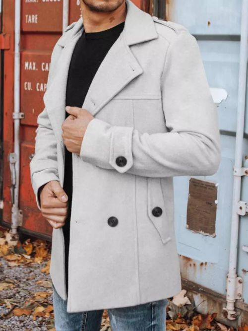Men's double-breasted coat, light gray Dstreet CX0421z