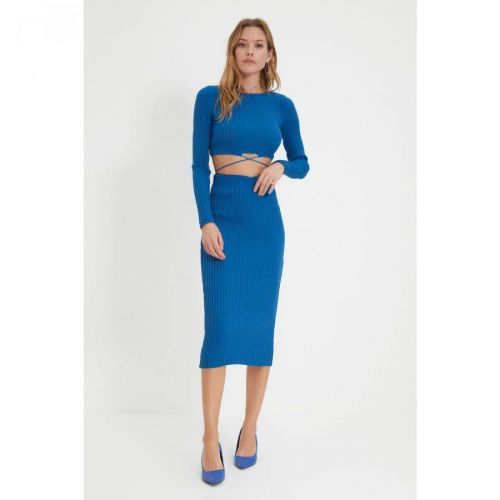 Trendyol Blue Tie Detailed Knitwear Bottom-Top Set