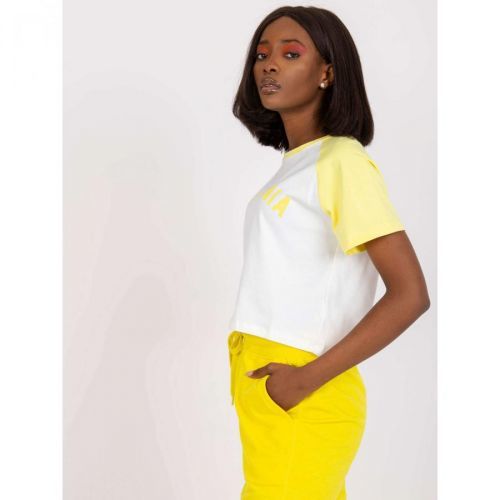 White and yellow t-shirt with a cotton print