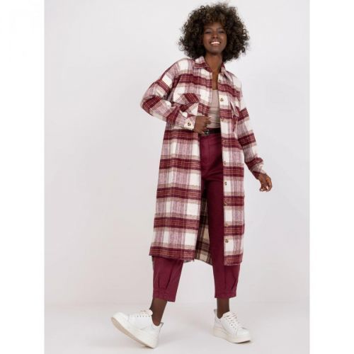 Long, maroon and white checked shirt