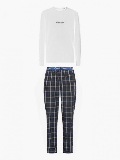 Pánsky pyžamový set - NM2184E 1MT - biela/modrá - Calvin Klein M biela / modrá