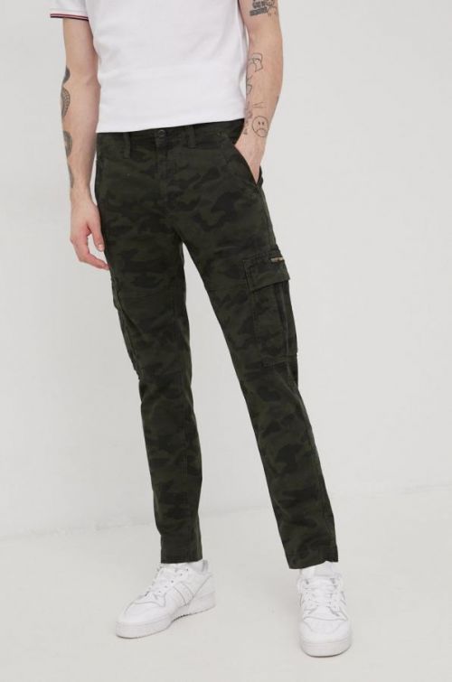 Nohavice Superdry pánske, zelená farba, priliehavé