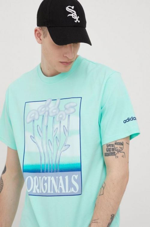 Bavlnené tričko adidas Originals zelená farba, s potlačou
