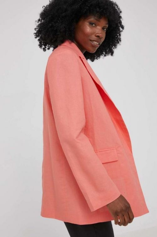 Ľanové sako Answear Lab oranžová farba, bez zapínania, jednofarebná